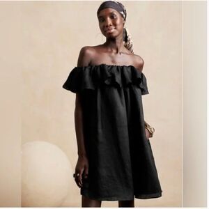 Banana Republic Meridian Black Linen Dress Medium  NWT